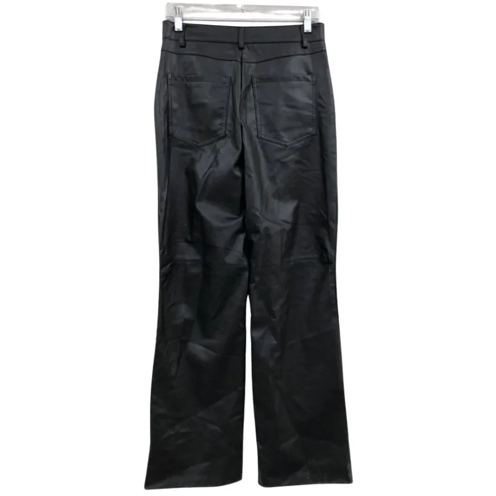 ZARA Black Faux Leather Straight Leg Trousers Womens Size Medium - Picture 3 of 7